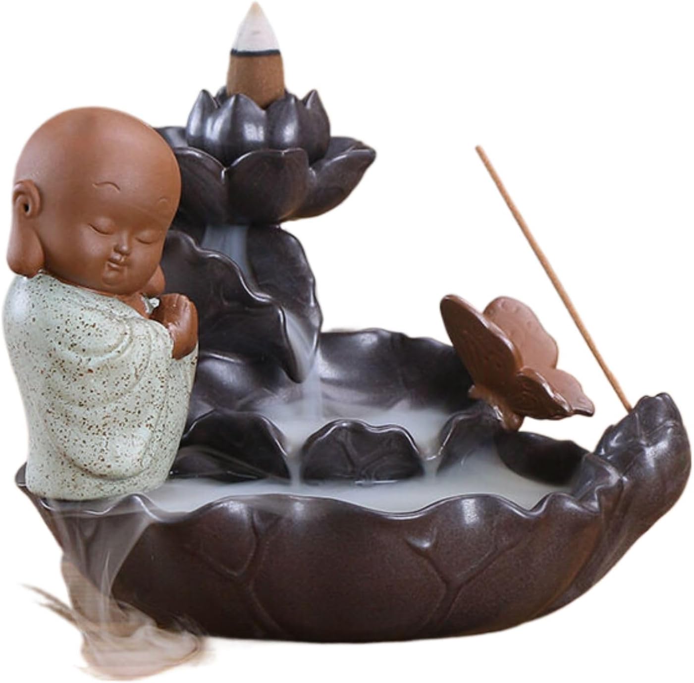 Ceramic Incense Holder 陶瓷荷塘月色 Incense Burner Stick 复古荷花小沙弥倒流香炉 Incense Holder,观音如来香道-12586