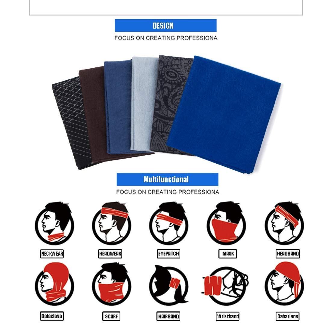 6 Pezzi Copricapo Multifunzione Fascia Bandana Sciarpa di Riciclaggio della Bici Tubo Elastico Fascia Magica Balaclava Maschera UV Residence per Yoga Climb Ciclismo Hiking