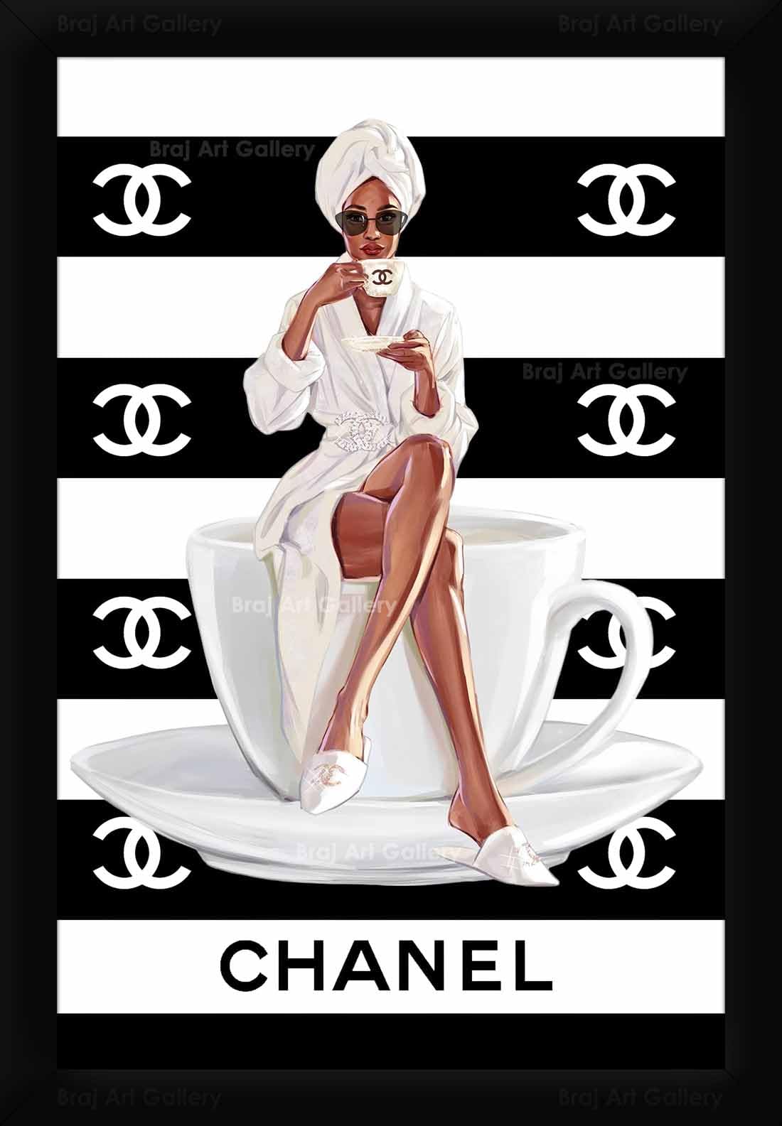 Braj Art Gallery Fashion Poster Girl Sitting on a Coffee Cup Coco