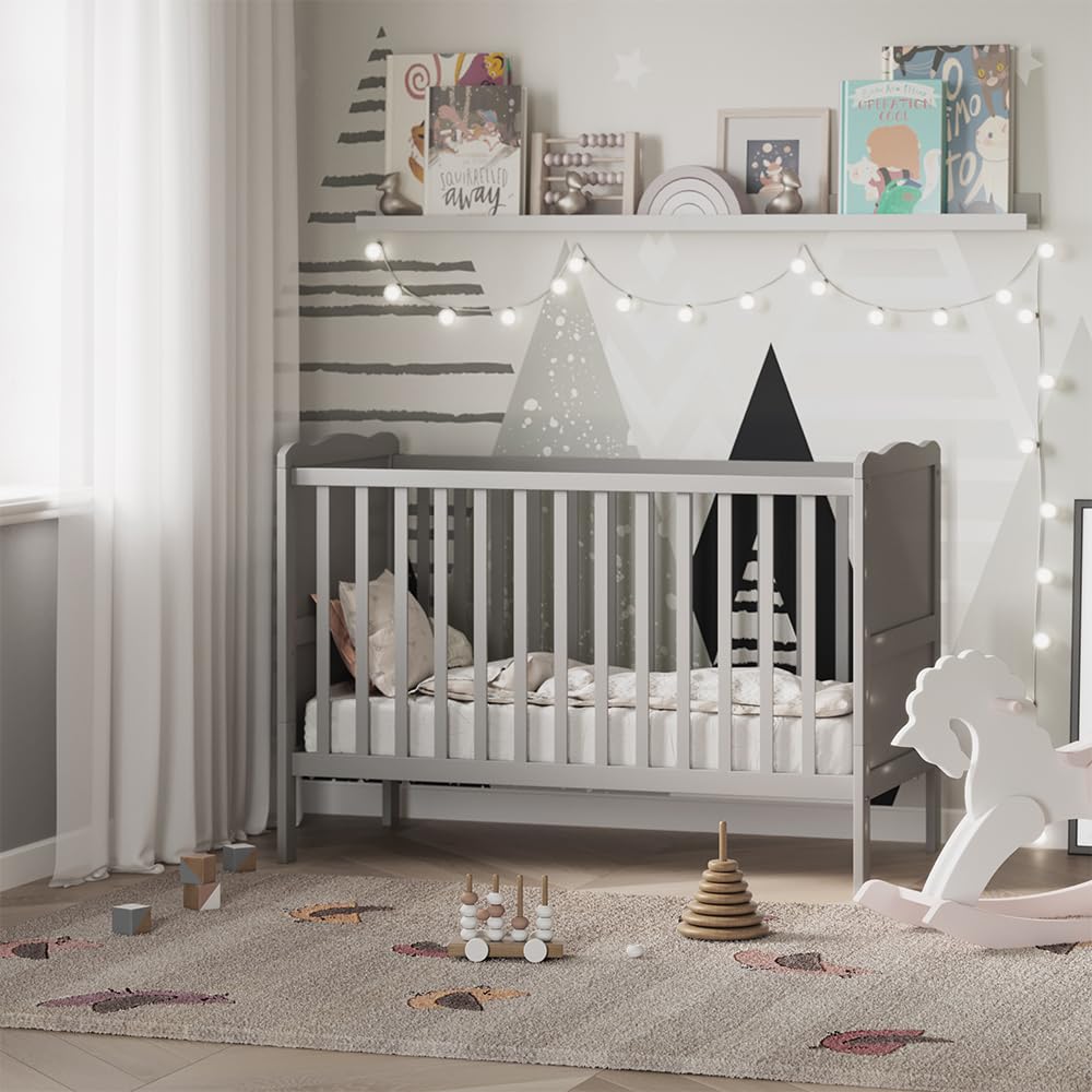 VitaliSpa Culla neonato Tobi, Grigio, 60x120 cm, con rete a doghe regolabile in altezza e sponde laterali rimovibili
