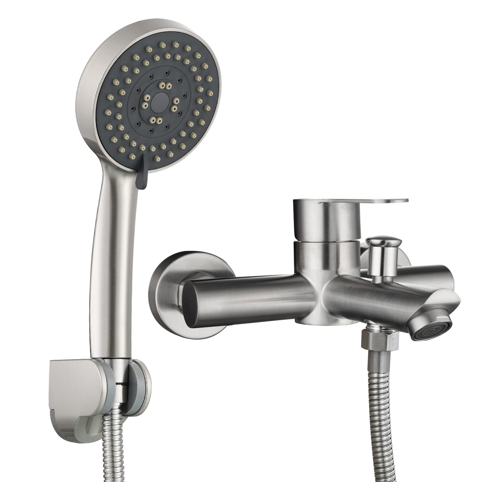 Tecmolog Aufputz Einhebel Wannenmischer-Dusche Set Edelstahl Badewannenarmatur mit Handbrause und Duschschlauch 1.5 m, Gebürstetes Nickel, SNA516F3