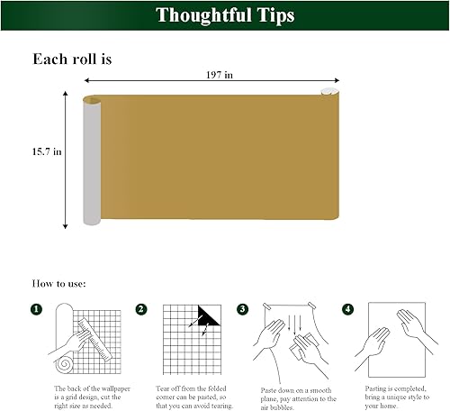 Miniatura 5 de Papel adhesivo amarillo oscuro de 15.7 x 197 pulgadas, papel tapiz autoadhesivo y reomable, papel de pared de vinilo impermeable para encimeras de