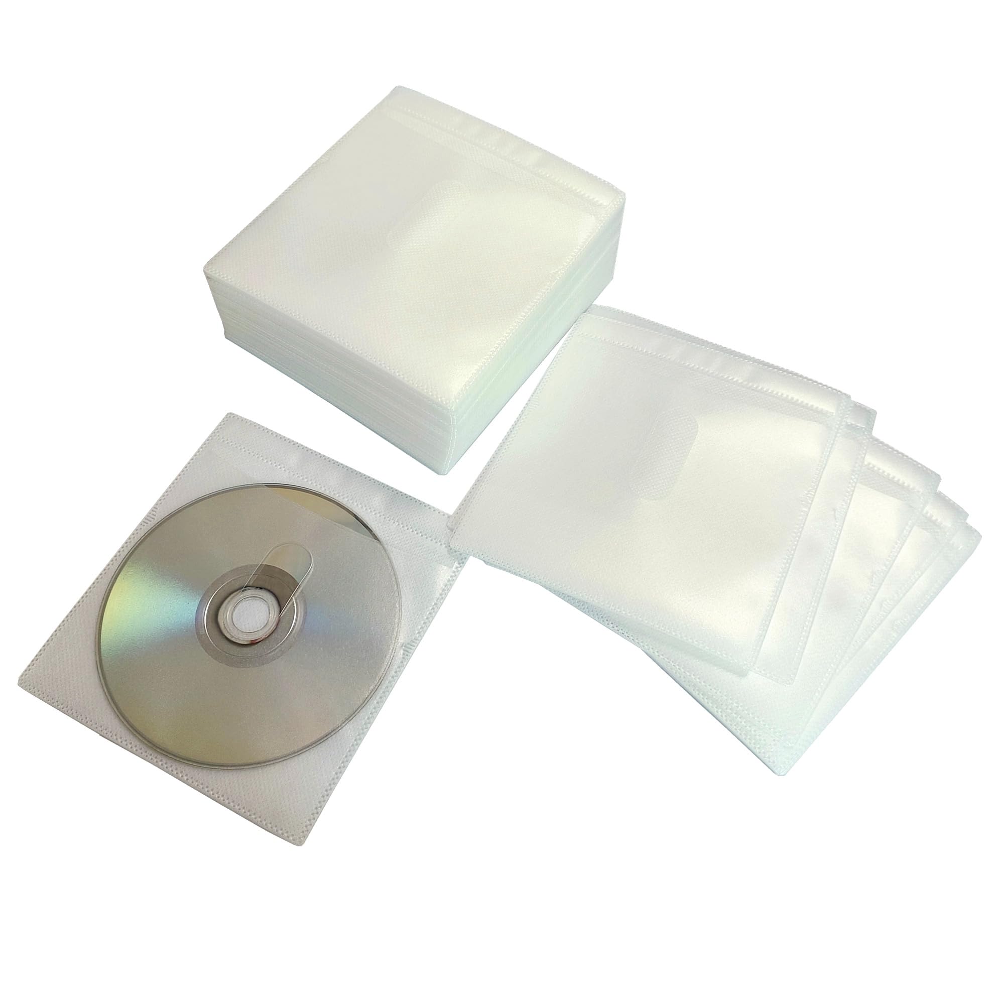Paquete de 100 fundas de alta calidad para CD y DVD, material grueso no tejido, funda de plástico de repuesto de doble cara para carpetas de almacenamiento de CD y DVD, funda de disco con cierre a