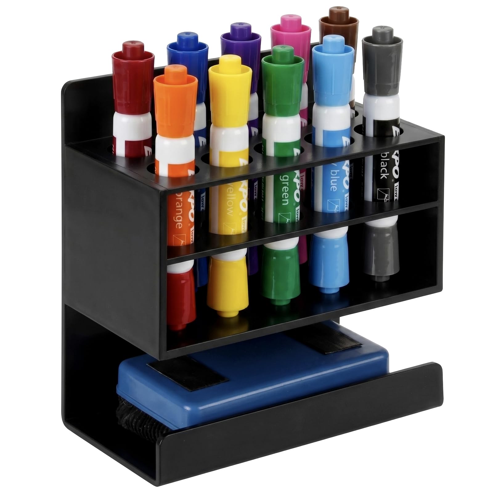2-Tier Black Acrylic Dry Erase Whiteboard Marker and Eraser Holder Stand-image-41