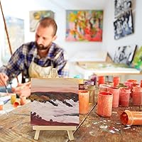 Vista 6 de Juego de 4 mini lienzos para pintar con caballete, 3 x 3 pulgadas, paneles de lienzo blanco estirados en blanco, caballetes de madera, lienzo