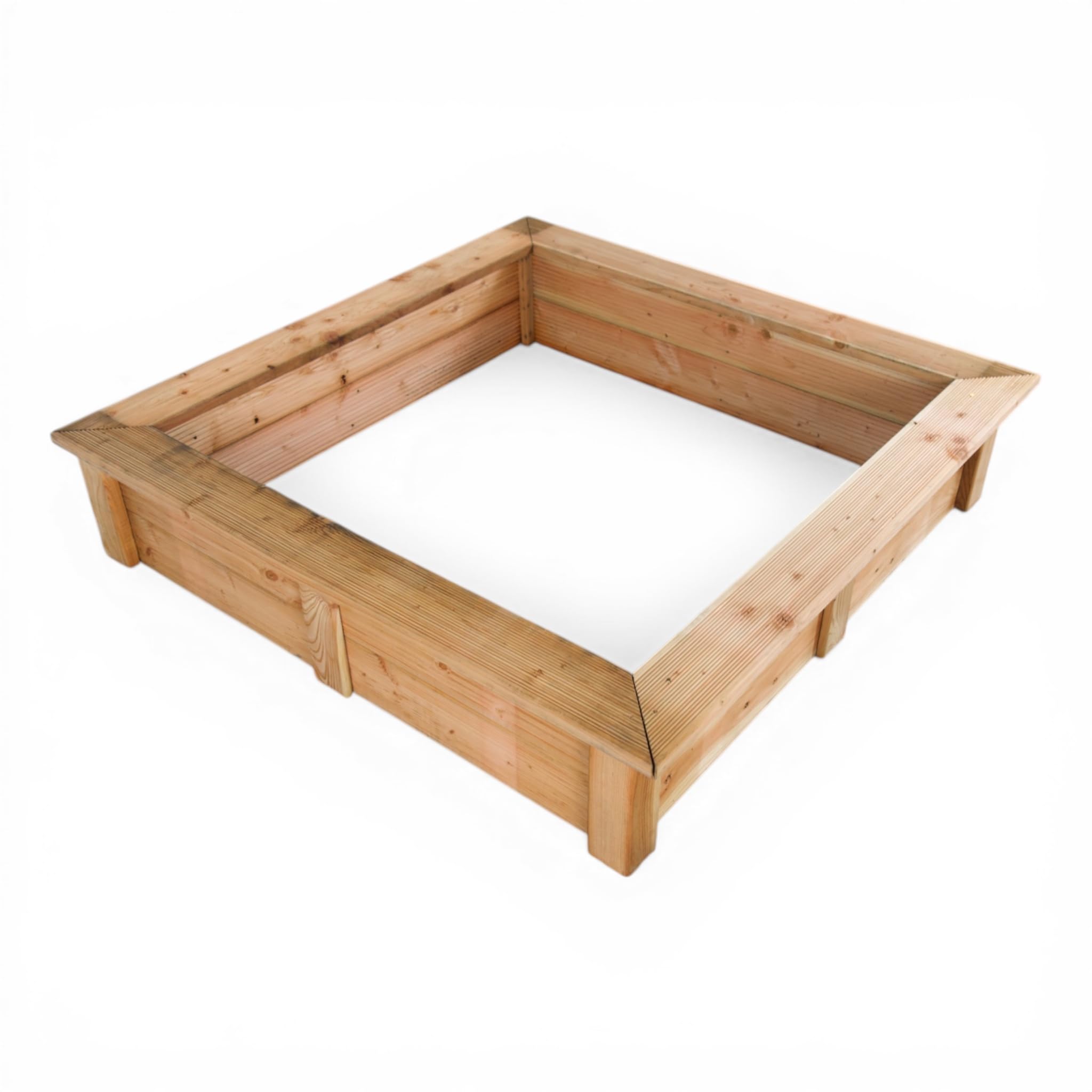 Sandkasten Holz 150x150 cm – Massive Douglasie aus dem Sauerland – naturbelassen ohne Chemie – 28 mm Starke Dielen – großer Sandkasten für Kinder – langlebig für Garten & Outdoor