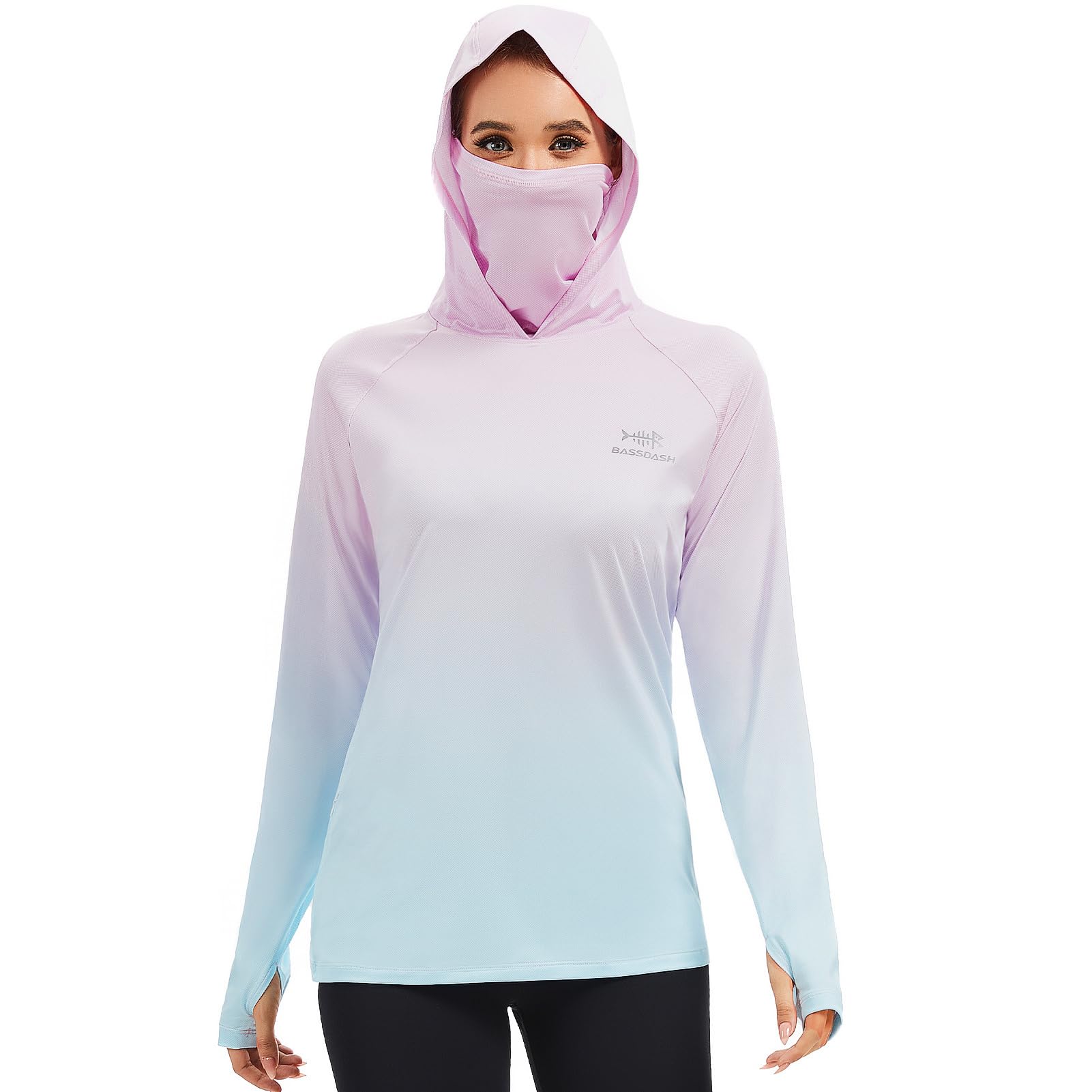Bassdash Damen Angel Kapuzenshirt mit UPF 50+ Daumenlöchern für Gesichtsmaske FS23W