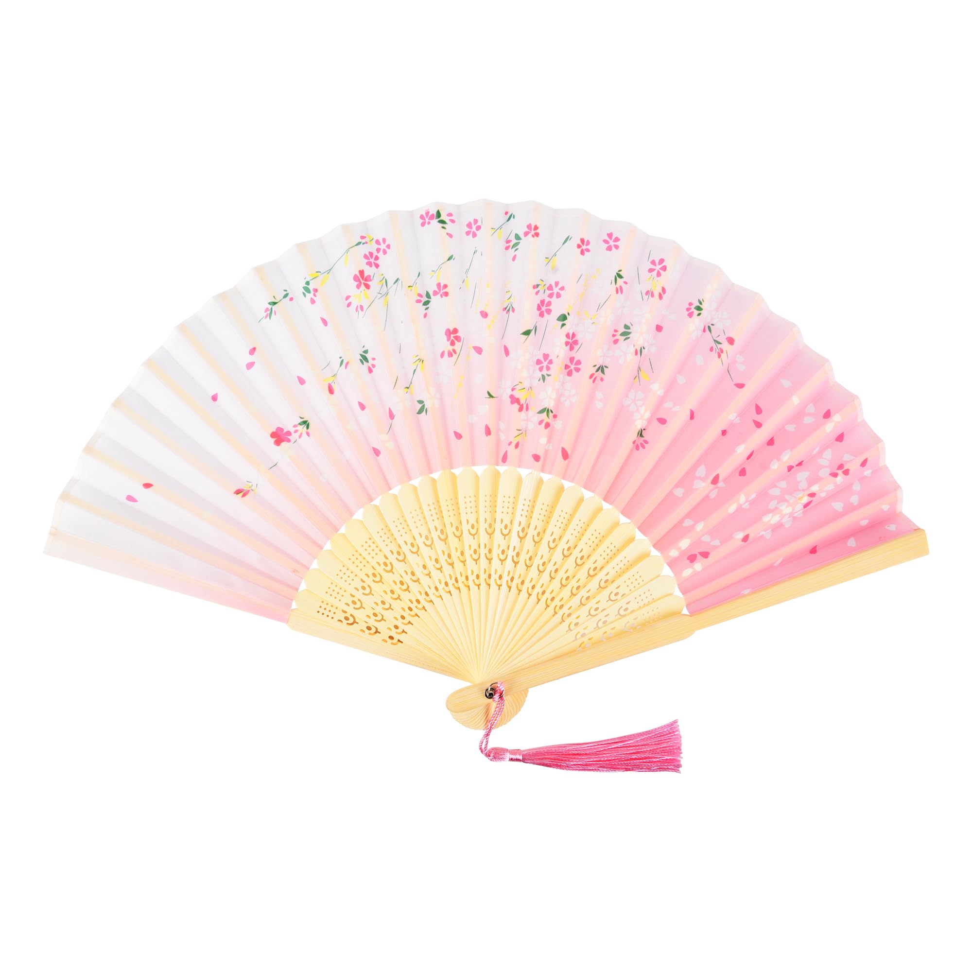 KEYIDO Pink Hand Fan Folding Silk Fabric Handheld Fan Folding Chinese Japanese Manual Fans for Women with Tassel for Wall Decoration Wedding Dancing Cosplay