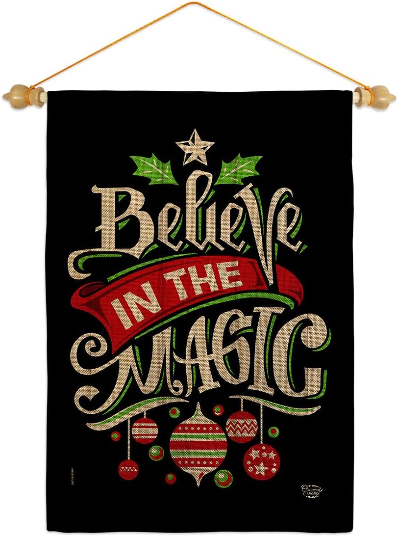 Believe The Magic Garden Flag Set Wall Hanger Wintertime Christmas Santa Marry Xmas Present Reindeer Season Snow Small Decorative Gift Yard House Banner Made In USA 13 X 18.5