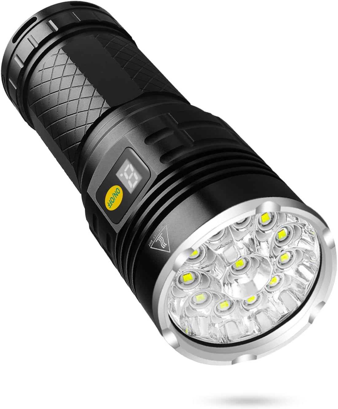 Semlos 12 LED Super Bright LED Flashlight, Rechargeable Type-C 4 Modes Torch with Power Display Function and 4pcs Built-in Batteries for Camping Hiking Night Fishing