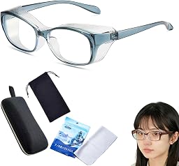 花粉症メガネ｜両面曇り止め加工で曇らない ブルーライトカット＆UVカット付き 花粉・飛沫・ホコリをしっかりブロック 男女兼用 花粉対策メガネ (ブルー)