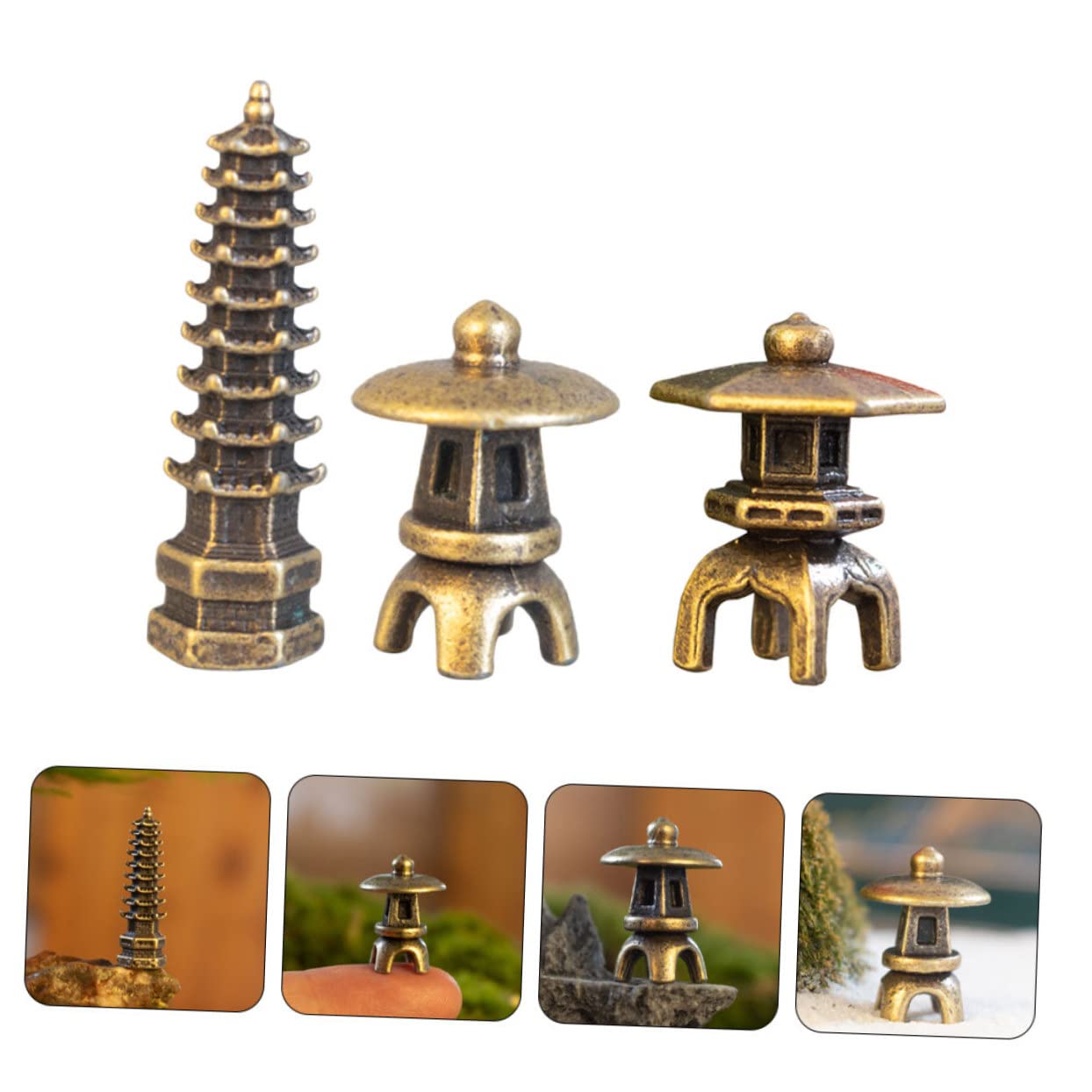 ABOOFAN 15pezzi Mini Tower Pavilions Decor Alloy Zen Garden Fish Tank Ornament Lightweight Landscape Statues for Tabletop and Outdoor Use