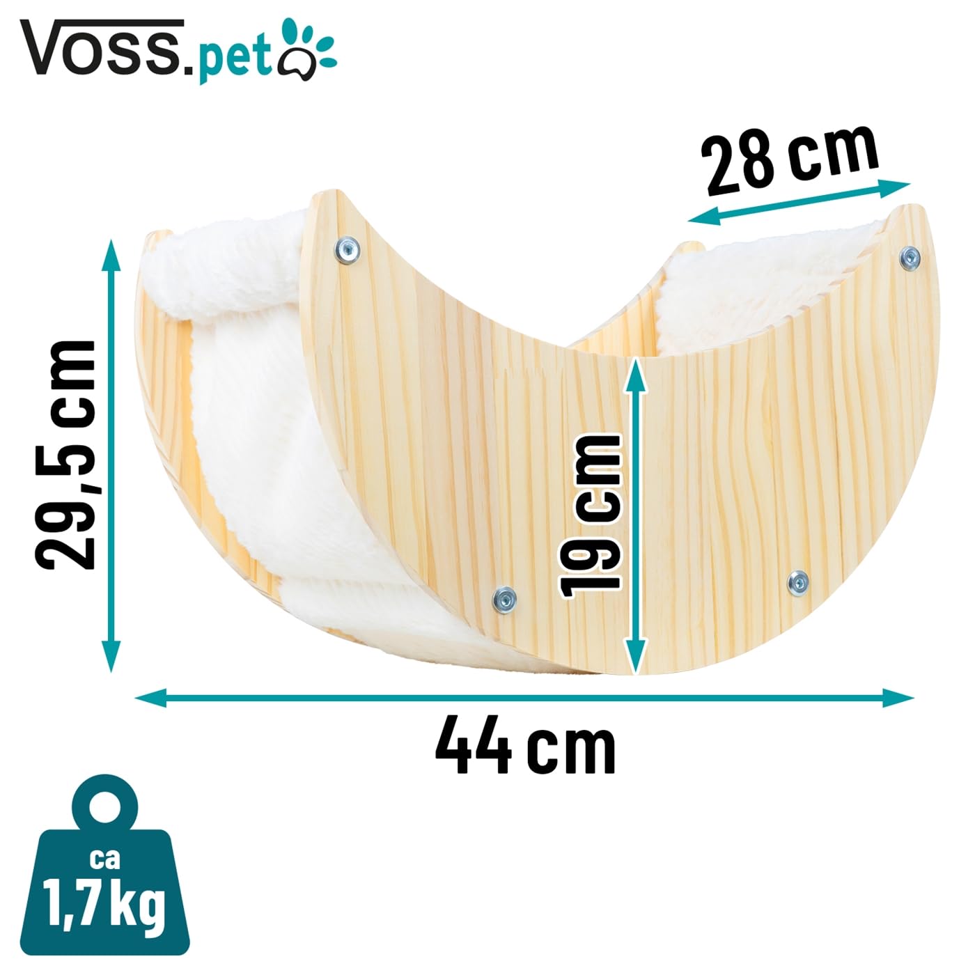 VOSS.PET Kuschelliege „Indra“ für Katzen aus Holz und Plüschstoff, zur Wandmontage