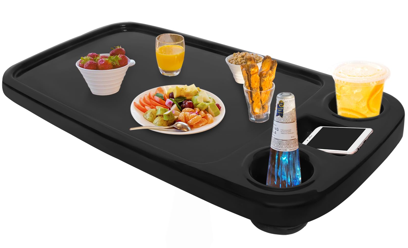 Tavolo da barca per barca, pontone marino camper, 86 x 45 cm, rettangolare, rimovibile, grande piano con portabicchieri incorporati, supporto per telefono in ABS impermeabile (nero)
