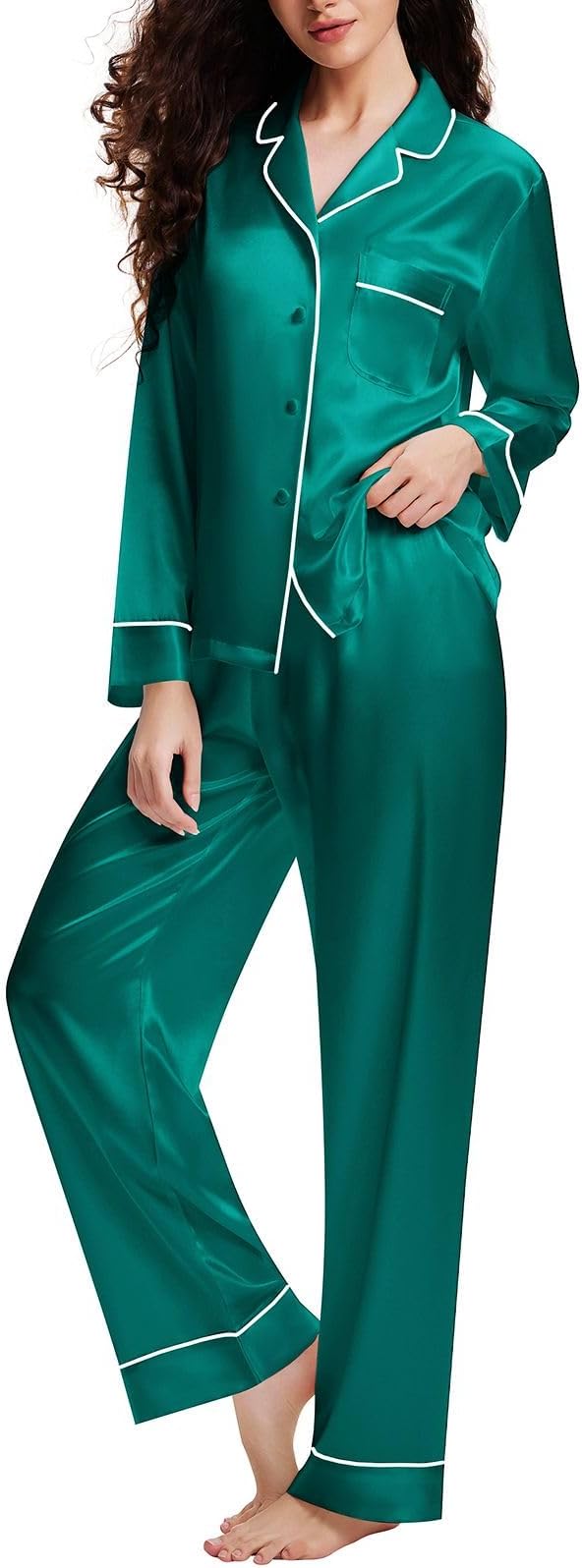 Silk Satin Womens Pajama Sets Button Down Sleepwear Loungewear XS~3XL