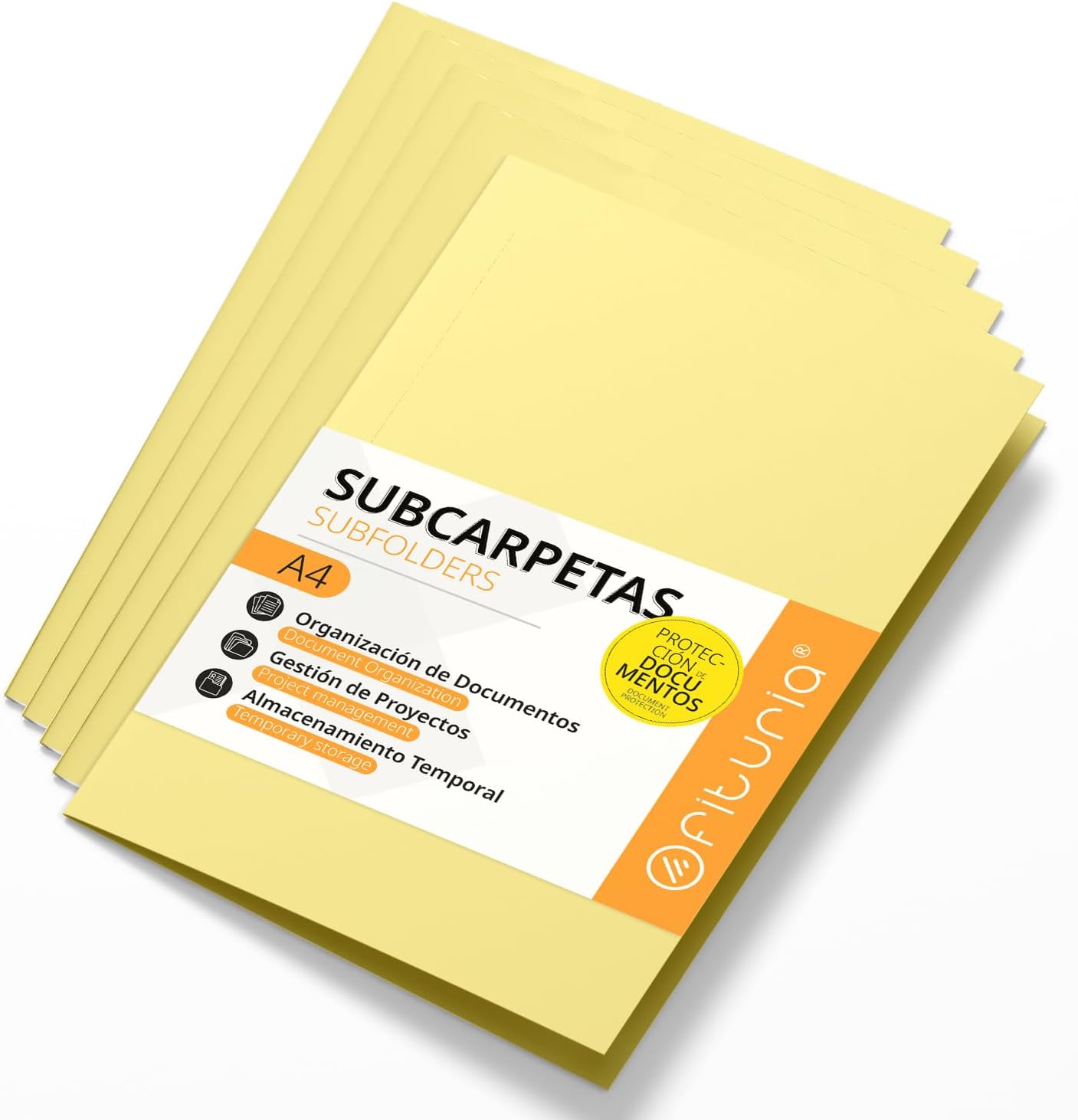 A4 Cardboard Subfolders, Paper Filing Folders 180 g, File Folder for Documents, Pack of 50 Coloured Office Subfolders for Filing and Sorting Papers – Ophituria (Yellow)
