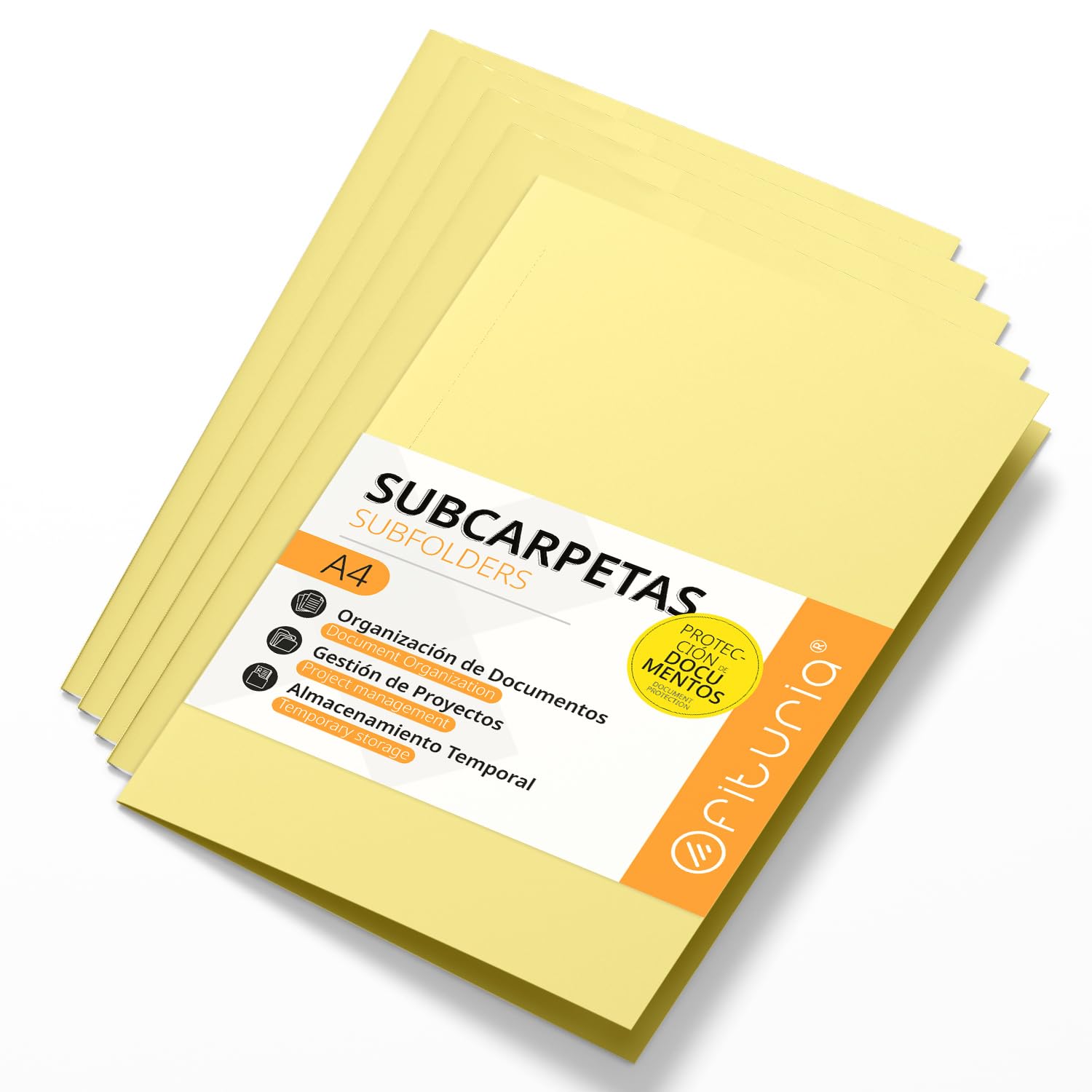 A4 Cardboard Subfolders, Paper Filing Folders 180 g, File Folder for Documents, Pack of 50 Coloured Office Subfolders for Filing and Sorting Papers – Ophituria (Yellow)