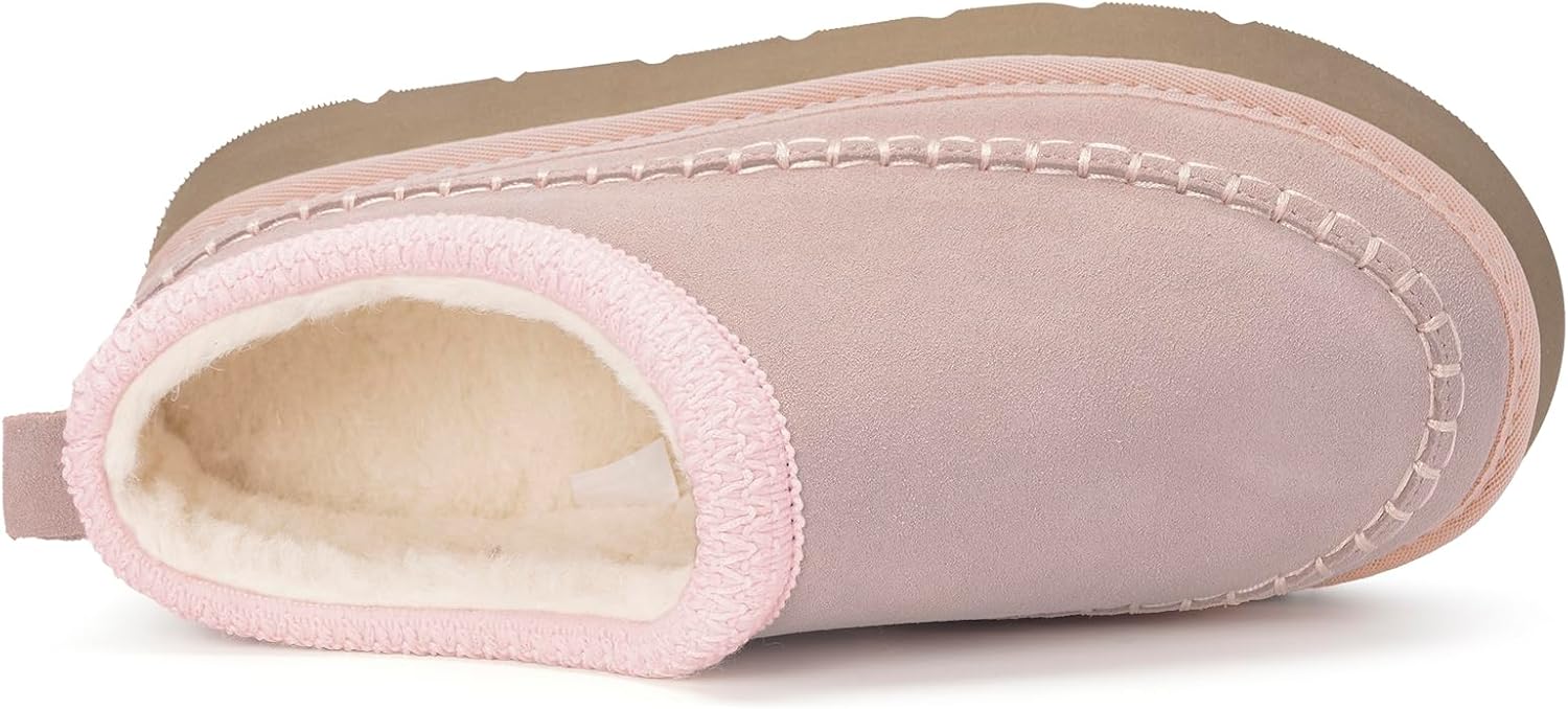 Womens Platform Slippers Ankle Mini Boots Water Resistant Genuine Suede Snow Winter Slippers Fur Fleece Lined Sneakers Cozy Outdoor Warm Slip On House Shoes - Image 4