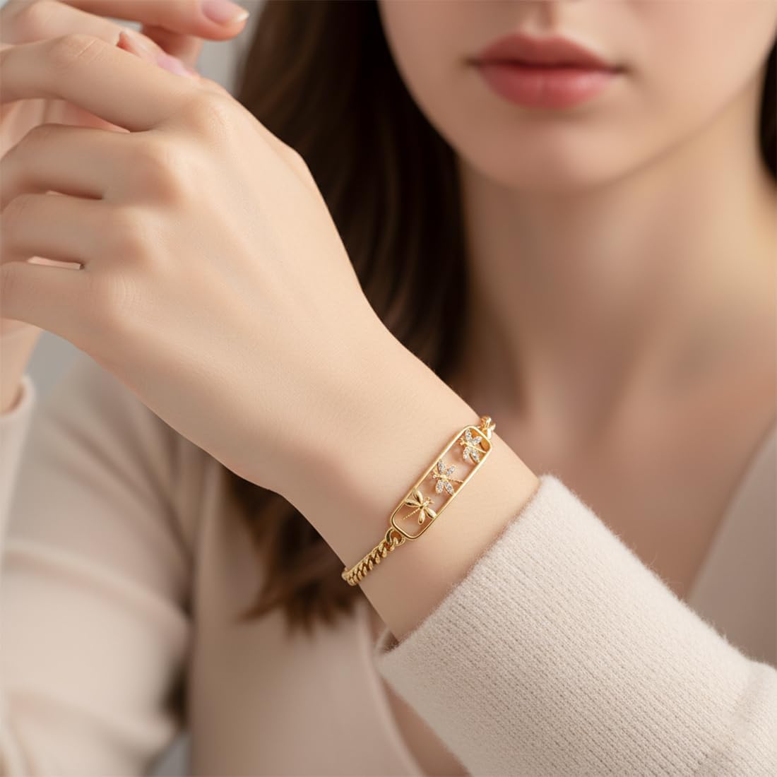 Christmas Gift for Women Dainty Gold Dragonfly Bracelet 14K Gold Plated Chain Bracelet for Girlfriend Elegant Nature Jewelry with Gift Box - Image 2