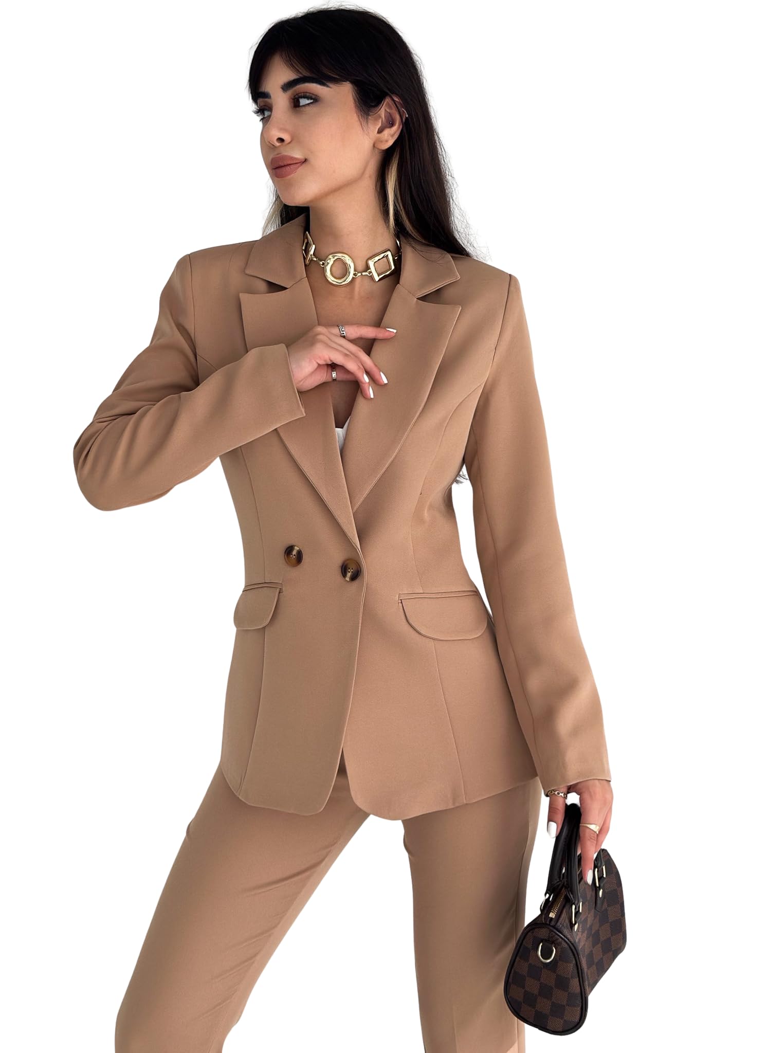 Womens Slim Fit Business Suit 2 Piece Set with Blazer and Ankle Length Pants
