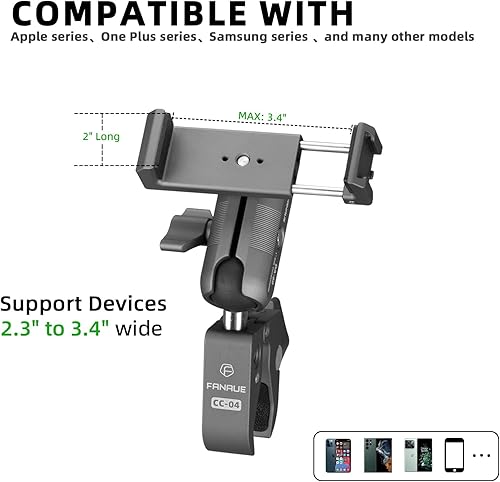 Miniatura 2 de FANAUE CPC-08 Soporte de teléfono para motocicleta con brazo de doble enchufe de aleación de aluminio DA-60 abrazadera de barra fuerte CC-04 y dos
