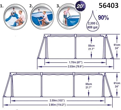 Bestway 56403 Large Pool Home Pool Assembly Rectangular