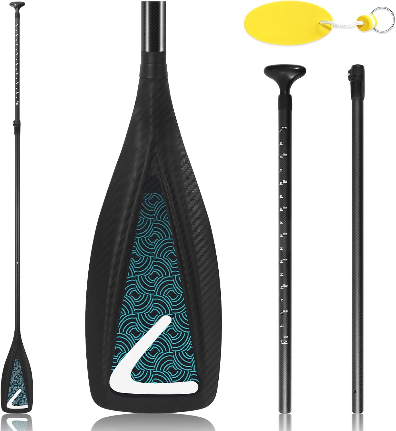 LEDONNE Carbon SUP Paddles 3 Piece Adjustable Stand Up Paddle Board Paddles Lightweight Carbon Fiber Shaft Floating Portable Paddle Oar, Black