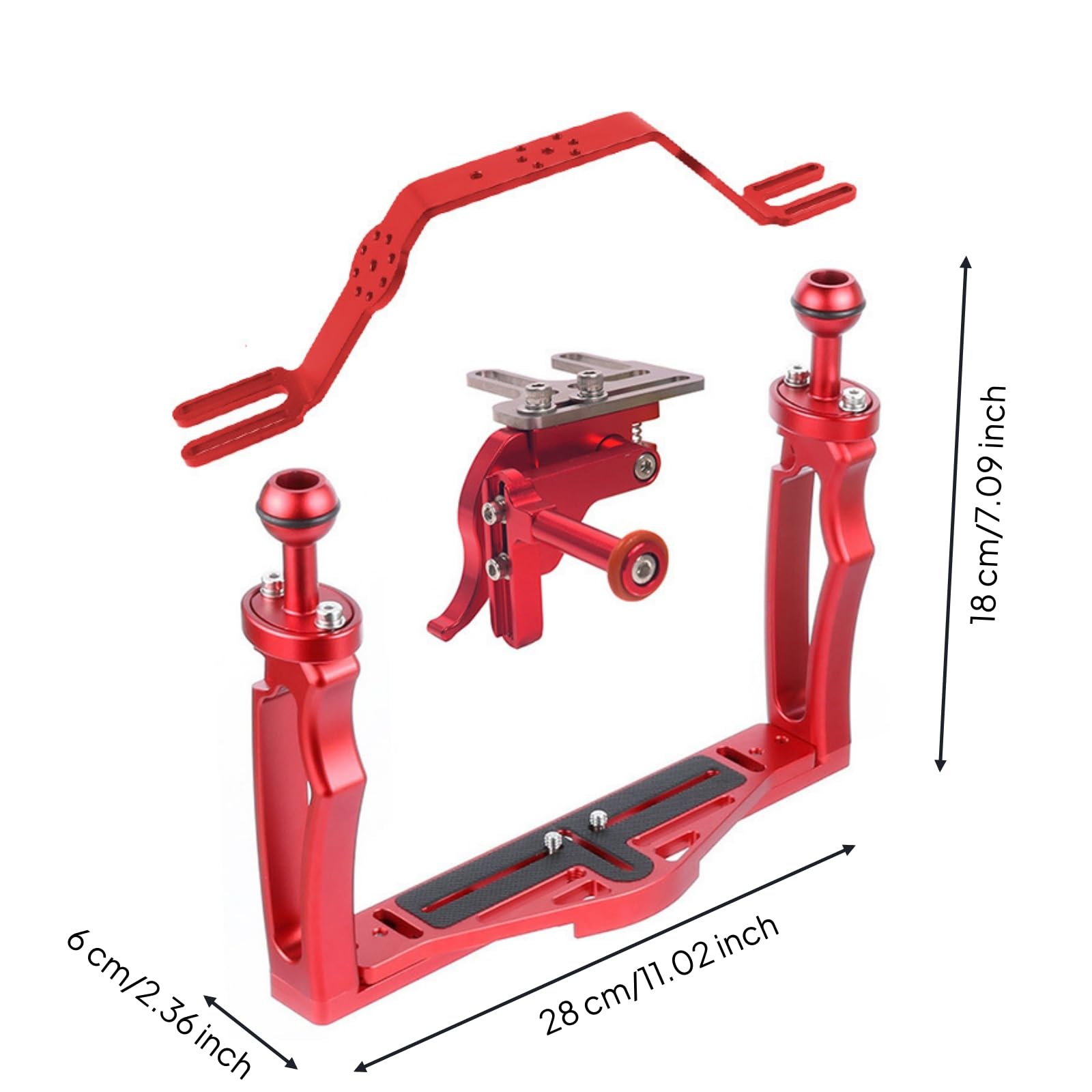 Milageto Soporte para Cámara Soporte de Cámara Accesorio Empuñadura Doble Trípode Jaula de Acción Aleación de Aluminio Robusta Puntos de Expansión con Tornillo, Rojo, Style to 1