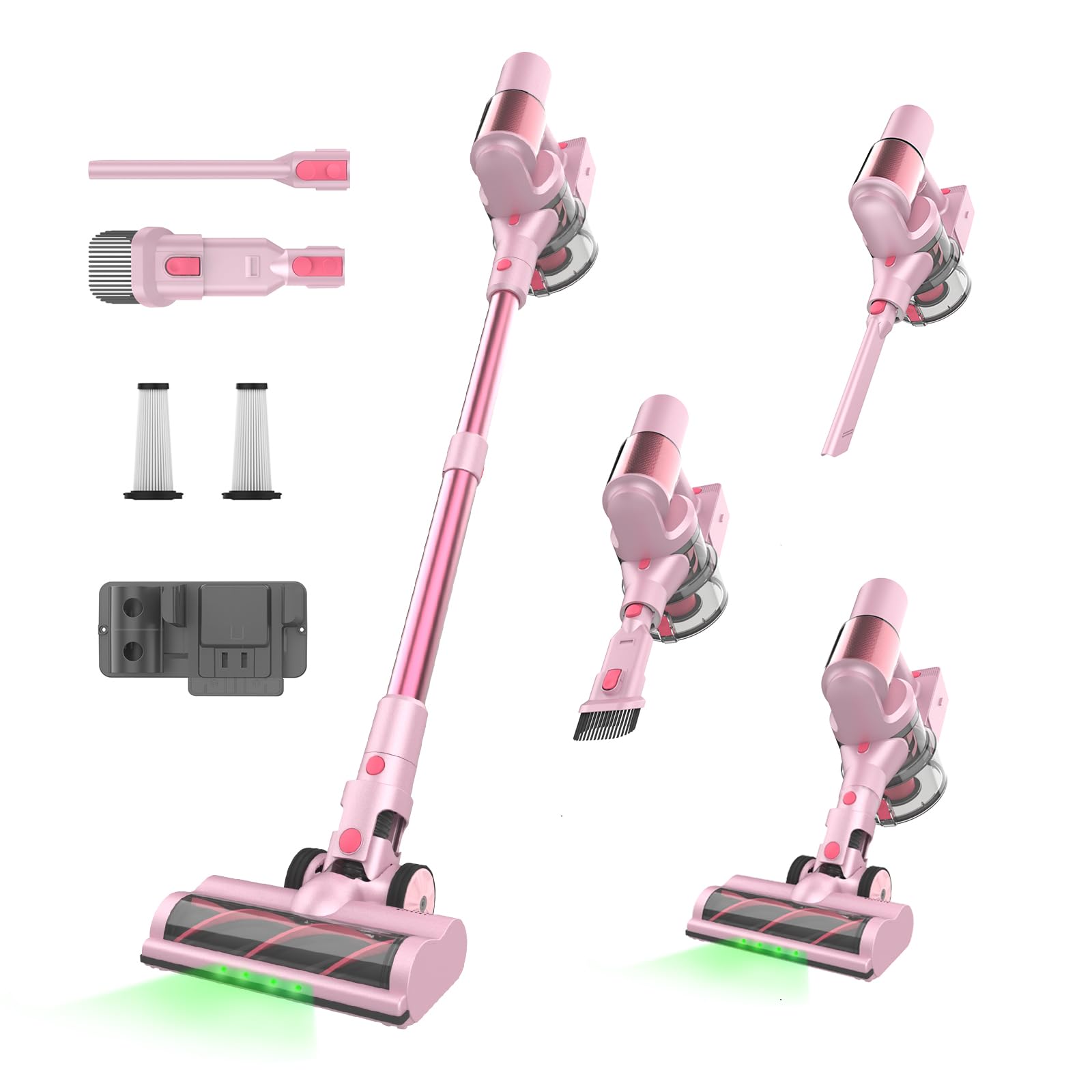 AOKOAK Pink Cordless Vacuum Cleaner, 45Kpa/550W/60 Mins Runtime Stick Vacuum with Self-Standing and Touch Screen, Anti-Tangle Wireless Vacumm, Vacuum Cleaners for Home/Pet Hair/Carpets/Floors