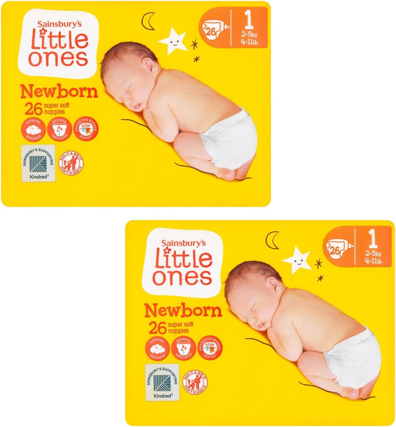 2X Little Ones Size 1 Nappies New Born 26 Pack