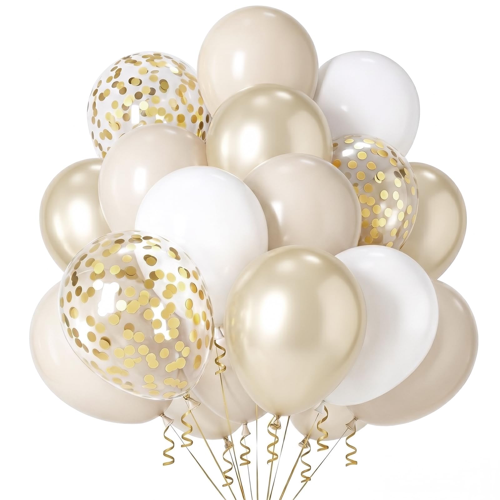 White and Gold Balloons, 101pcs Cream Beige Gold Balloon with Confetti Balloon, Birthday Balloons for Women Men Boho Wedding Anniversary Gender Reveal Baby Shower Bridal Shower Hen Party Decorations