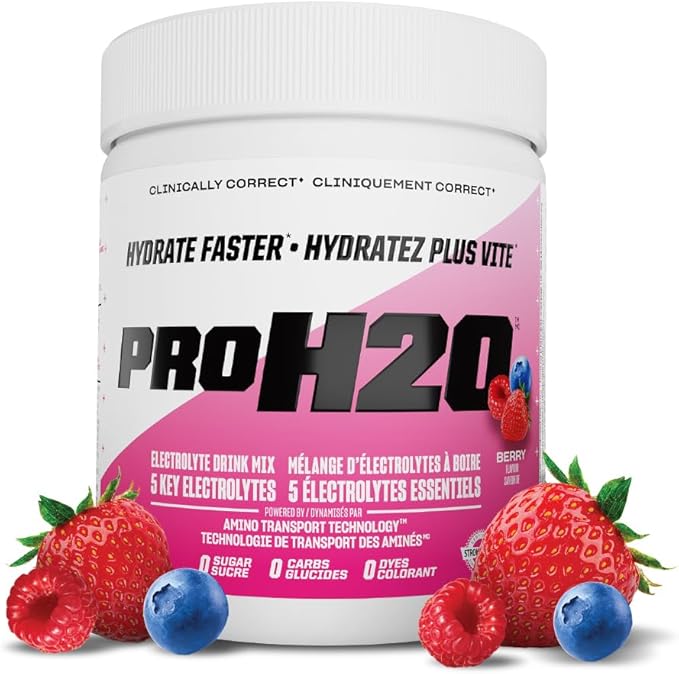 PVL Pro Series PROH2O | Advanced Hydration powder, electrolyte powder with 5 key electrolytes no sugar, carb free, zero calories - 30 serving (255 G, Berry Blast)