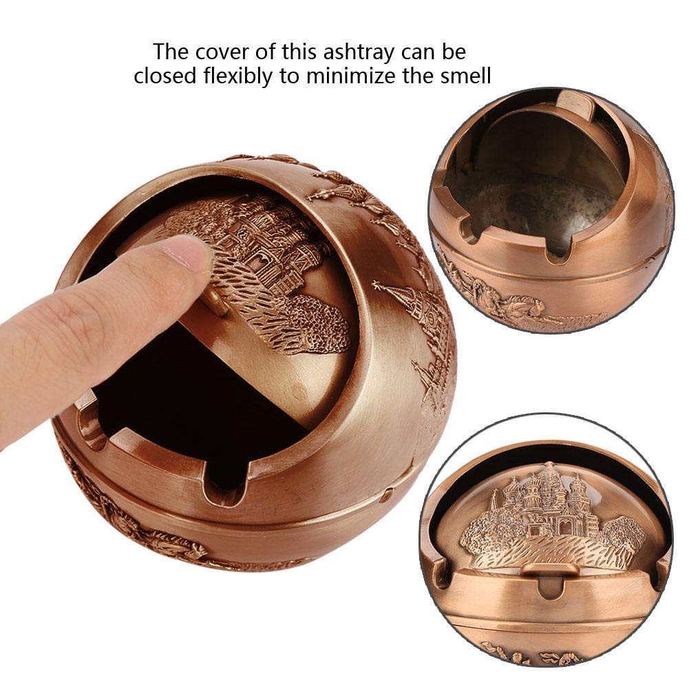 Portable Metal Ashtray With Lid – Round Stamped Design For Car & Home, Travel-Friendly Ash Holder