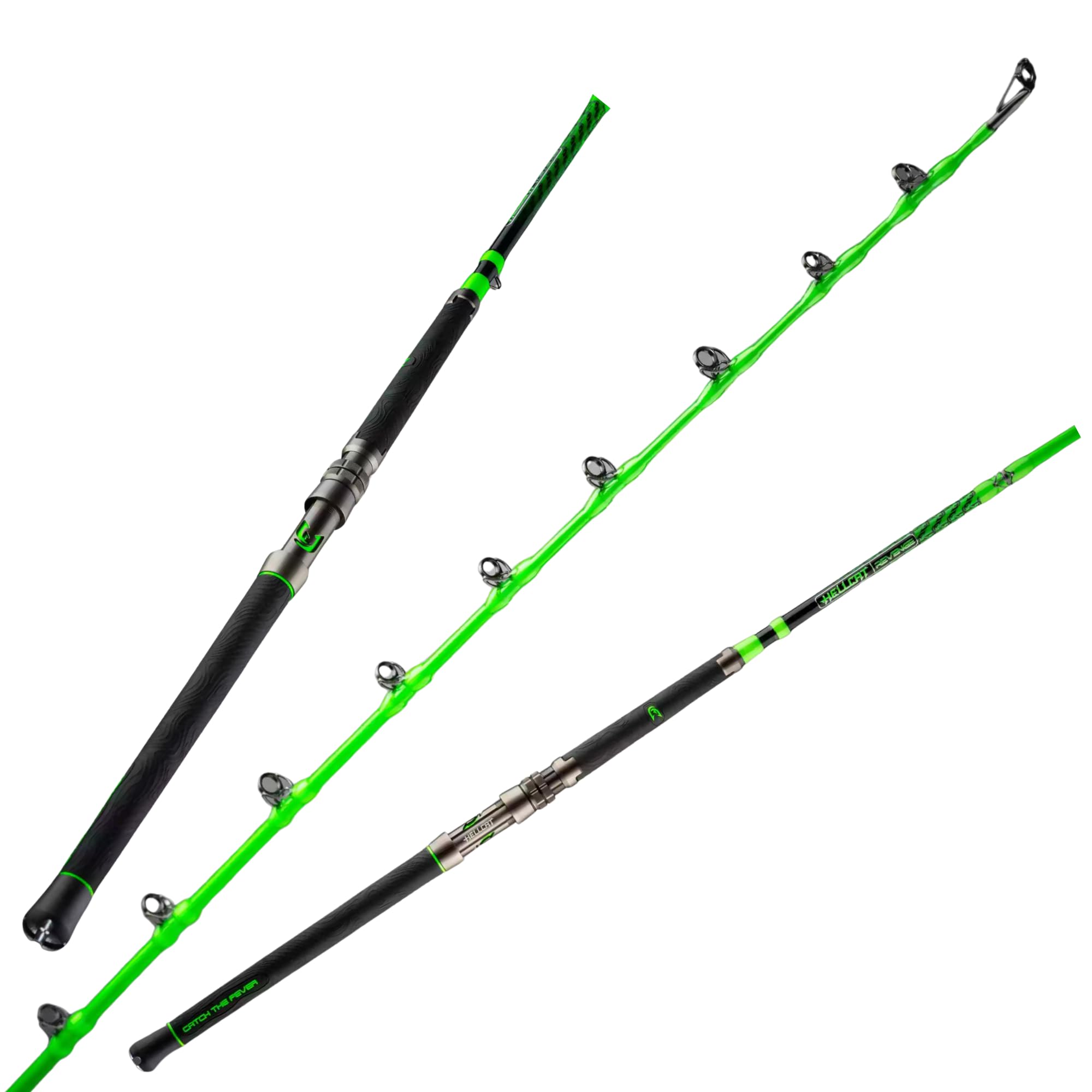Green Hellcat Revenge Rod Series - Durable, Lightweight Composite Fishing Rod, Non-Slip Silicone Grip, Aluminum Reel Seat, Smooth Casting, Break-Resistant Tip.