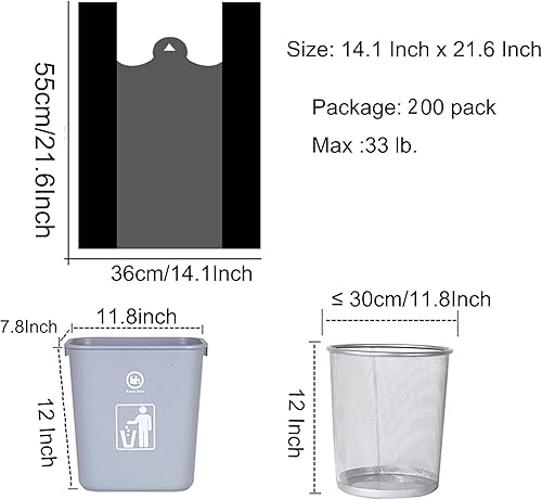 Miniatura 4 de Bolsas de basura gruesas de cocina y bolsa de basura negra con asas, 200 bolsas de contratista de 14 x 21.6 pulgadas, picnic, cocina, uso diario,