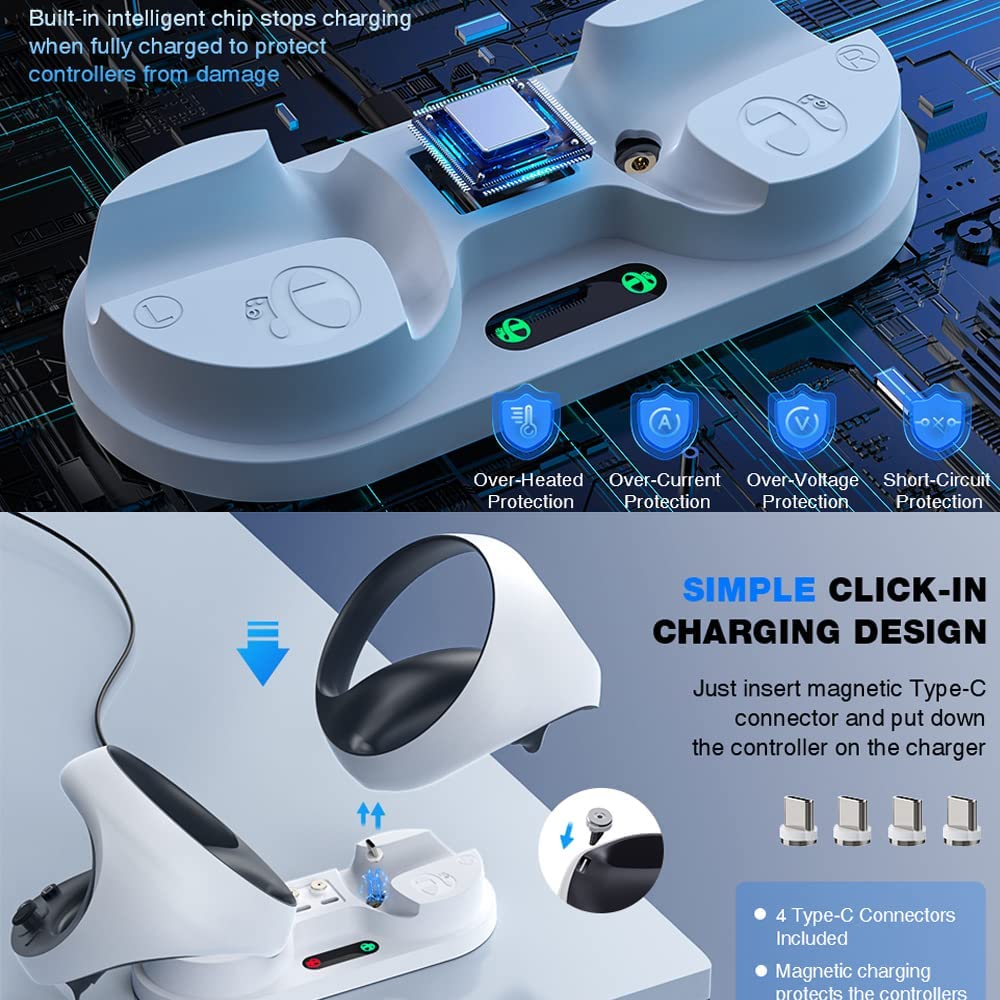 Station de Charge PSVR2,Base de Chargeur pour Manette PS VR2,avec Deux Ports De Charge Rapide,2 Interfaces Magnétiques,avec Voyant LED,pour Accessoires Contrôleur PS VR 2,Blanc