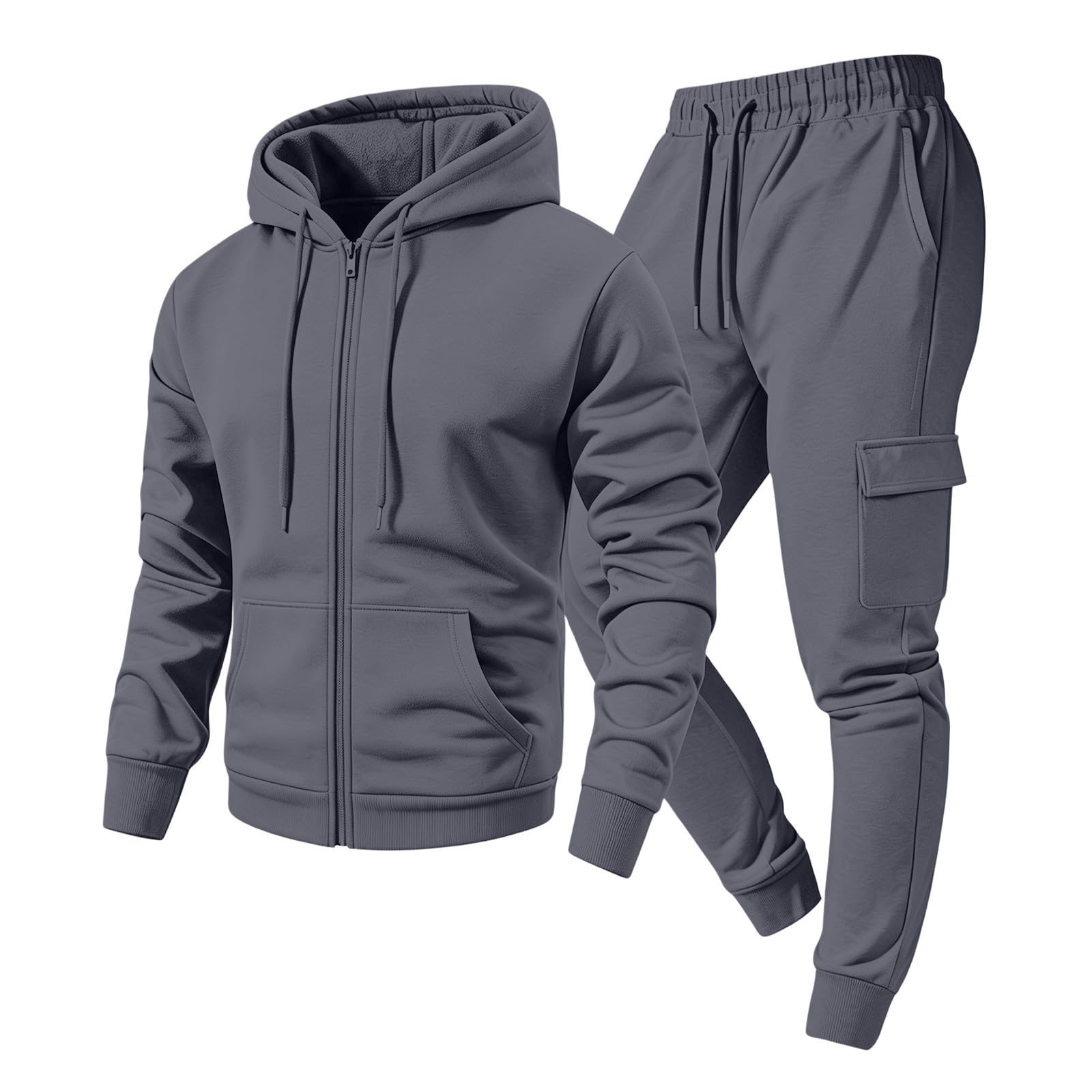Mens Hoodie Jogger Pants Set Fleece Lined Zip Up Two Piece Tracksuit