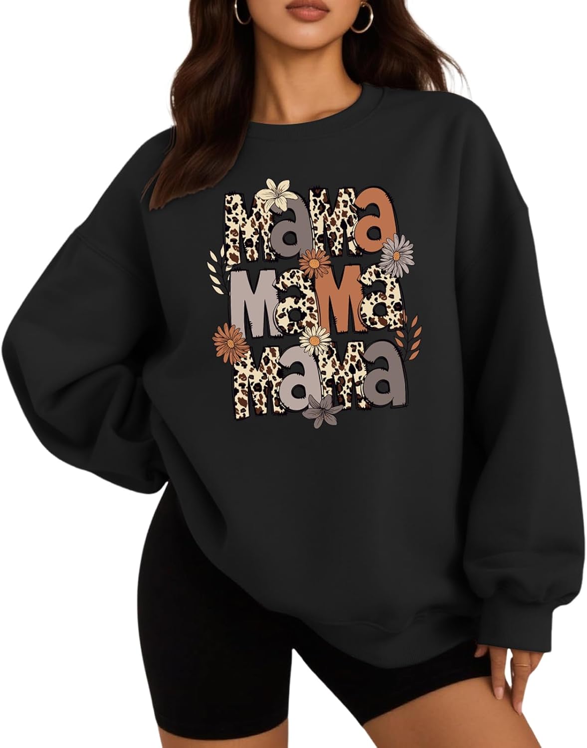 DOOLECK Mama Sweatshirts Oversized Crewneck Long Sleeve Mom Sweatshirt Graphic Casual Loose Fit Pullover