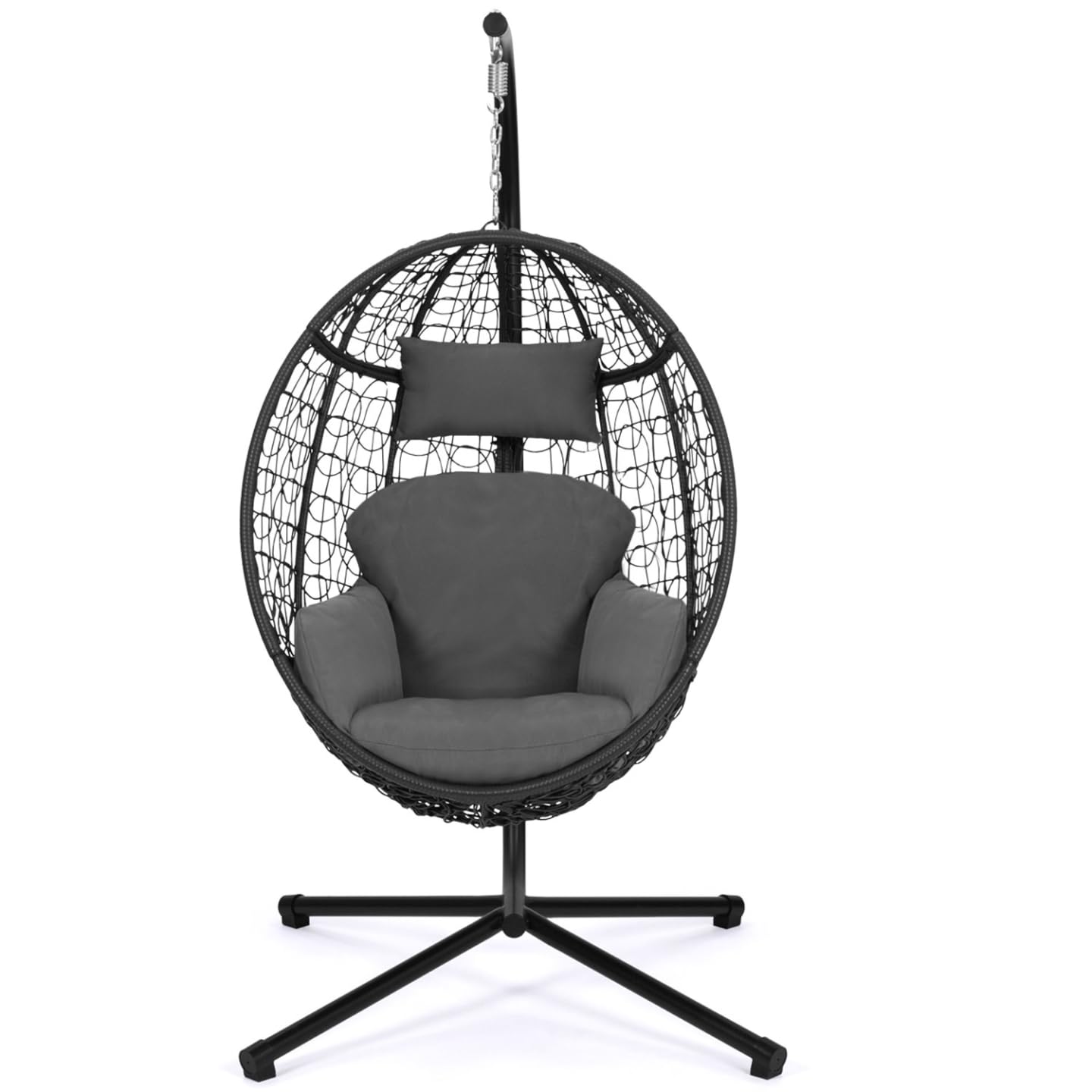 IDMarket - Fauteuil Oeuf Suspendu ajouré Effet rotin Gris avec Coussin Gris