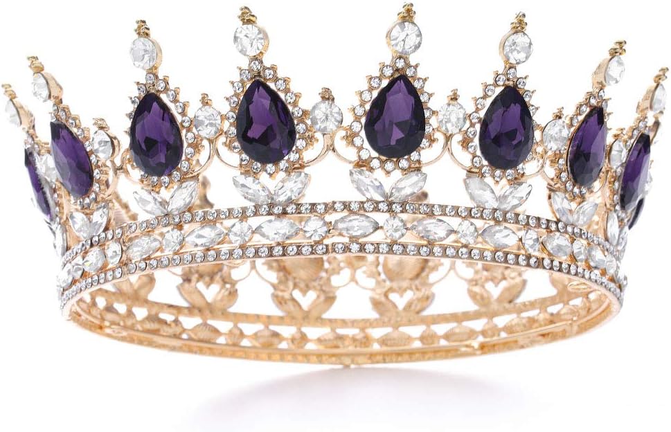 Foyte Baroque Queen Crown and Tiara Sparkly Rhinestone Wedding Crown Bride Tiaras Princess Full Round Tiaras Headpieces for Women