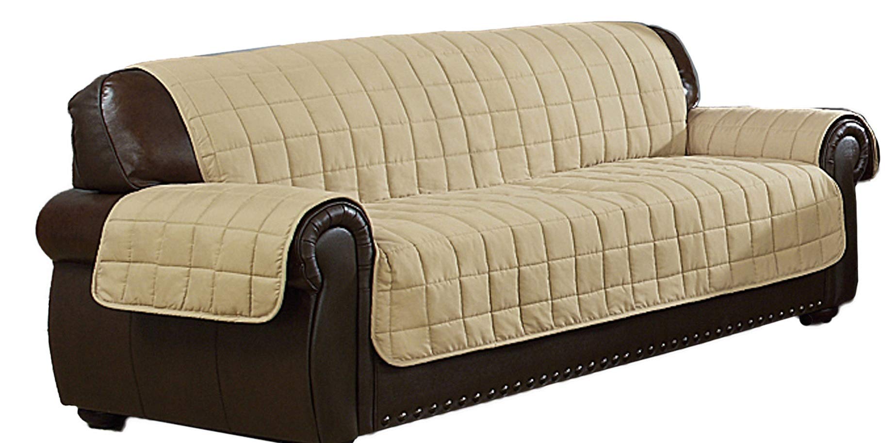 Quick Fit Joseph Flannel Reversible Waterproof Microfiber Sofa Cover in Taupe-Mocha