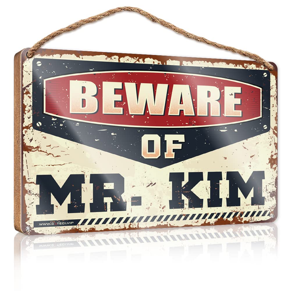 DTHA Decorative Hanging Sign Beware Of Mr. Kim Wooden Sign Home Decor Farmhouse Hippie Decor(23X35CM)