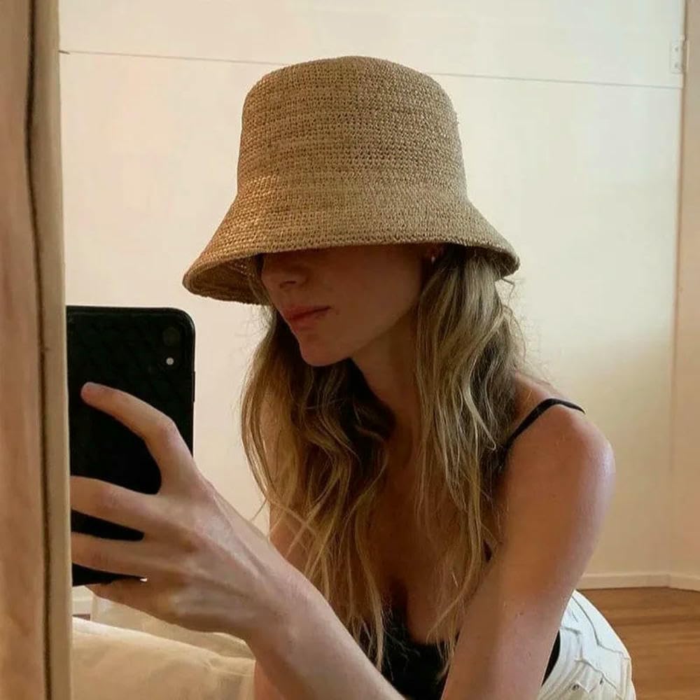 Naturalna rafia designerski plażowy kapelusz przeciwsłoneczny dla kobiet ręcznie robiony szydełkowany słomkowy kapelusz damski wiosenny letni kapelusz typu bucket floppy czapka rybacka