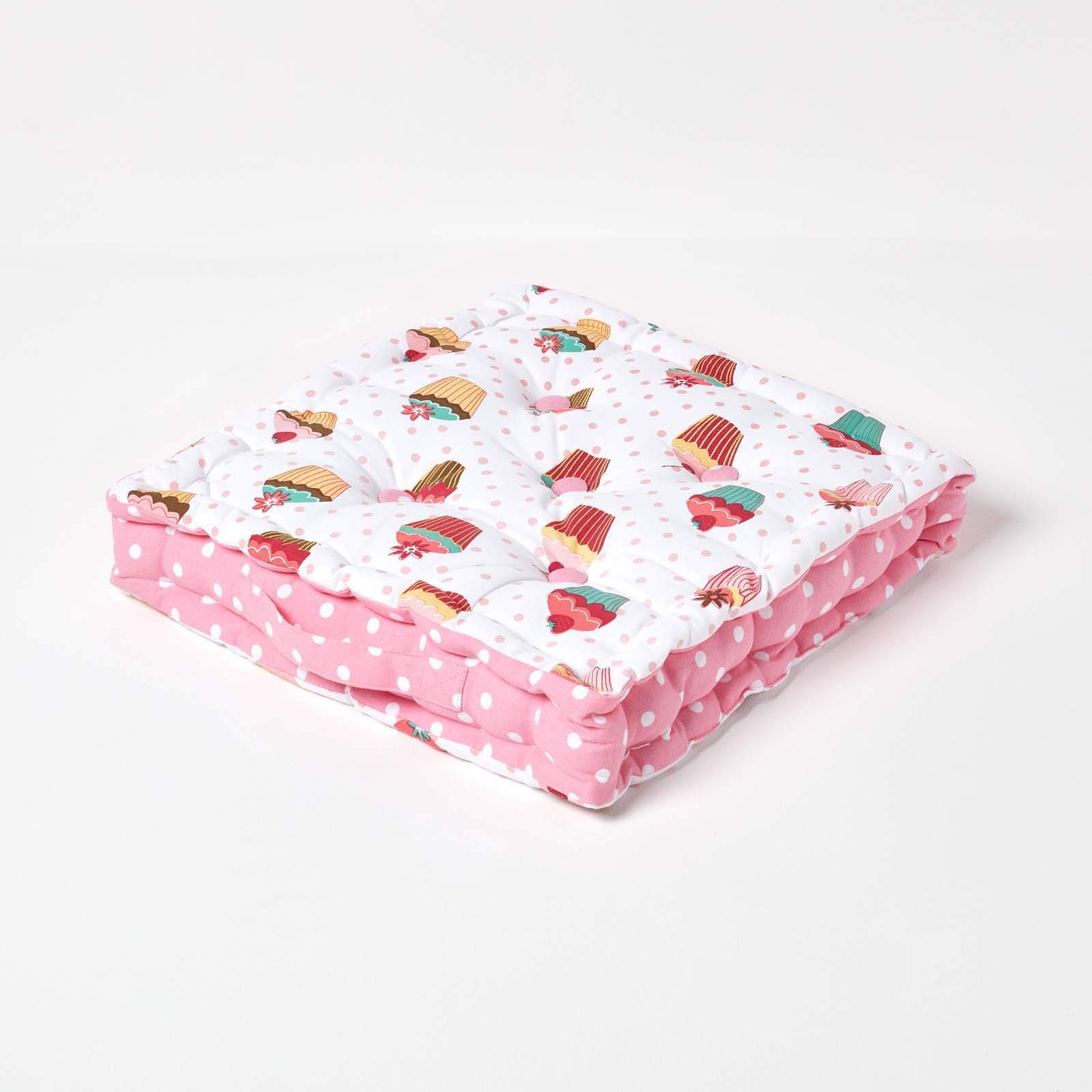 Homescapes Cotton Cup Cakes Floor Cushion - Pink - 50cm x 50cm