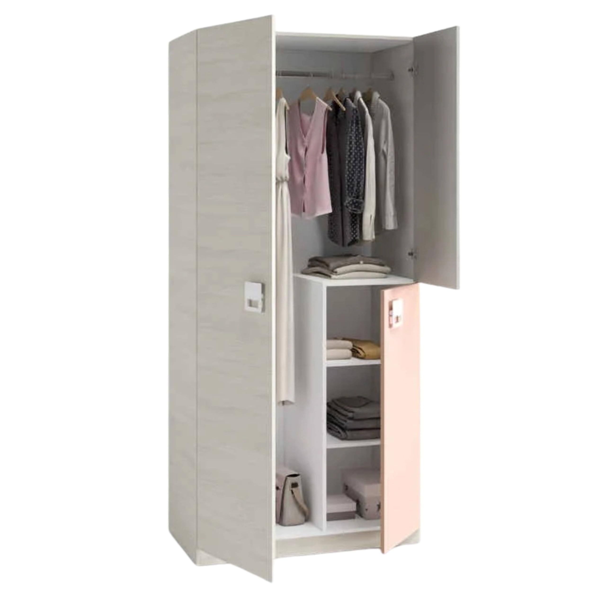 Pack Dormitorio Infantil, Juvenil, Cama Nido + Armario Ropero y Estante Rosa y Blanco
