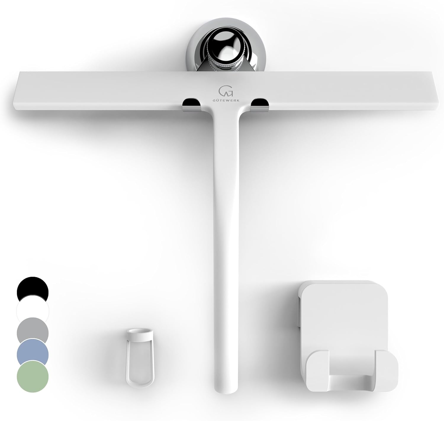 GÜTEWERK Shower Squeegee White 11 in incl. Chrome Suction Cup Hook