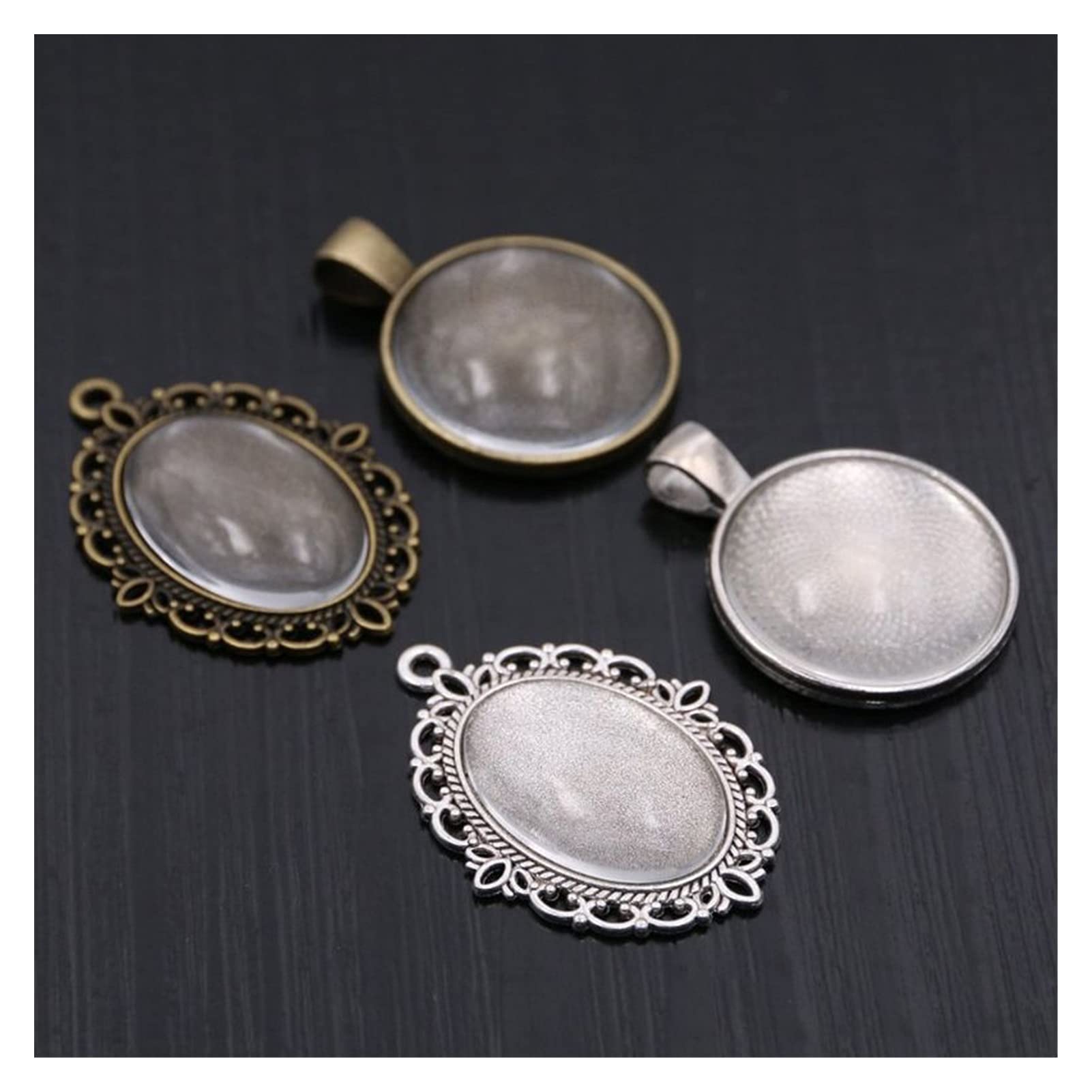 Bandeja colgante bisel con vidrio cabujón NK803 para amuletos y colgantes de joyería 64ud