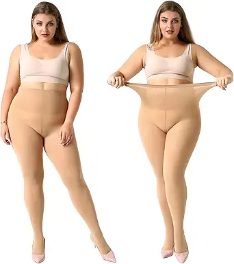 MANZI Women's 2 Pairs Plus Size Control Top Tights Ultra-Soft Panty Hose