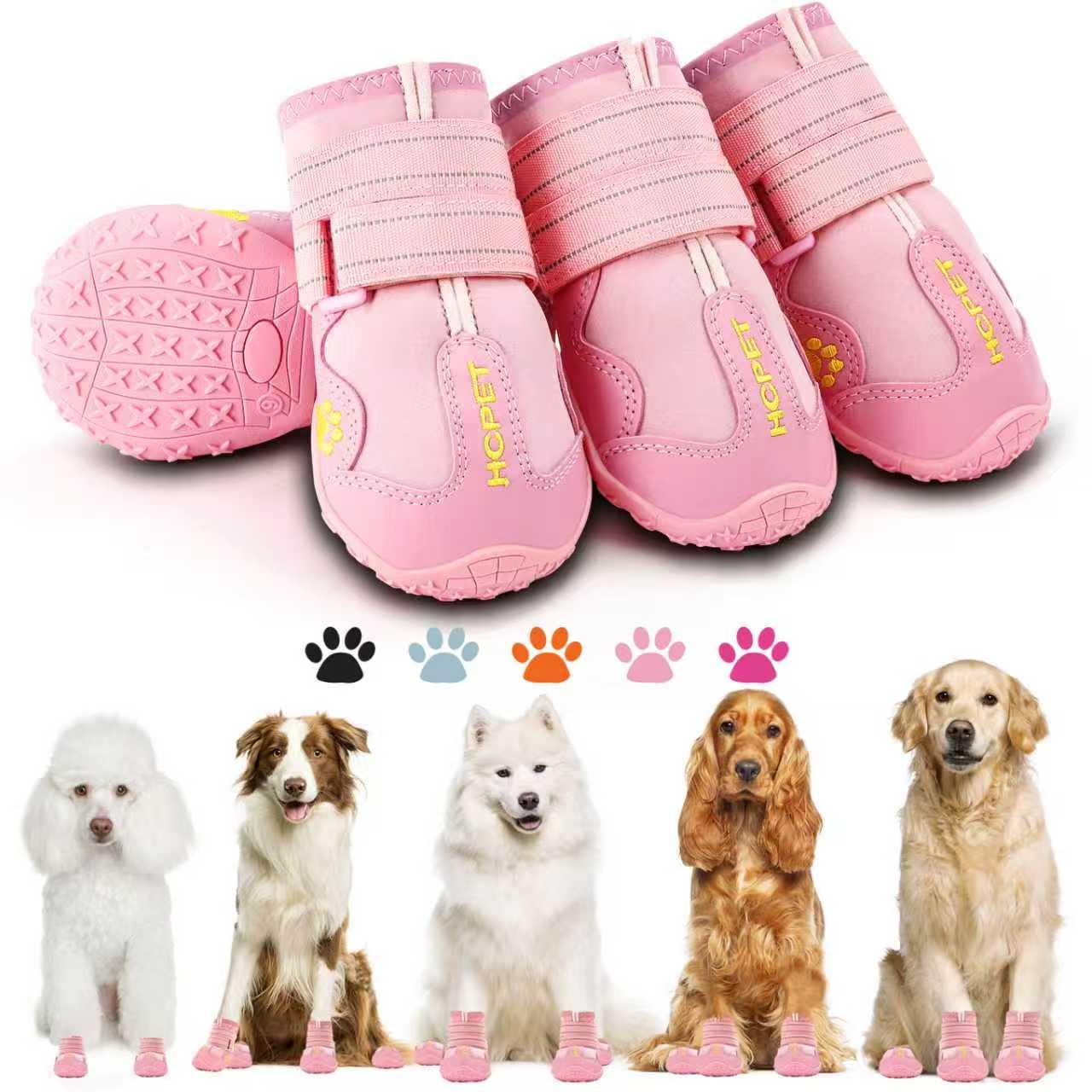 Hcpet Dog Shoes, Dog Boots for Large Dogs, Breathable Dog Booties Paw Protector for Summer Hot Pavement, Winter Snowy Day, Outdoor Walking, Indoor Hardfloors Anti Slip Sole Pink Size 8
