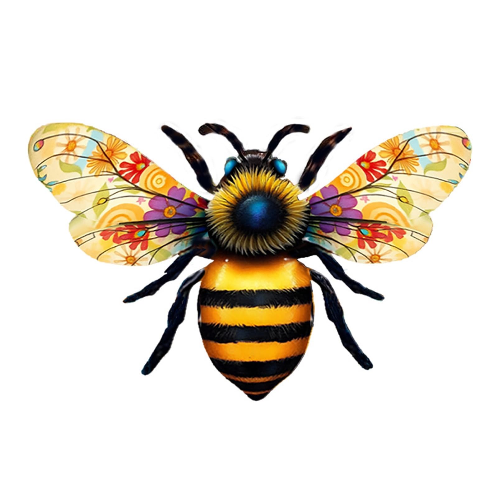 Saterkali Outdoor Bee Wall Decor, Iron Bee Wall Art With Floral Painted Wings Waterproof Durable Rust Resistant, For Garden Courtyard Lawn Fence Metal Bees Sculpture Textured Walls Hanging Gift B